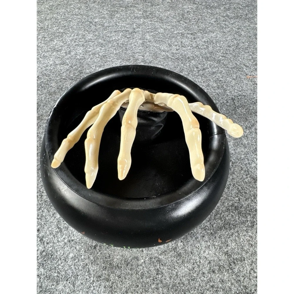 Gemmy Animated Talking Candy Happy Halloween Cauldron Bowl Gotcha Skeleton Hand